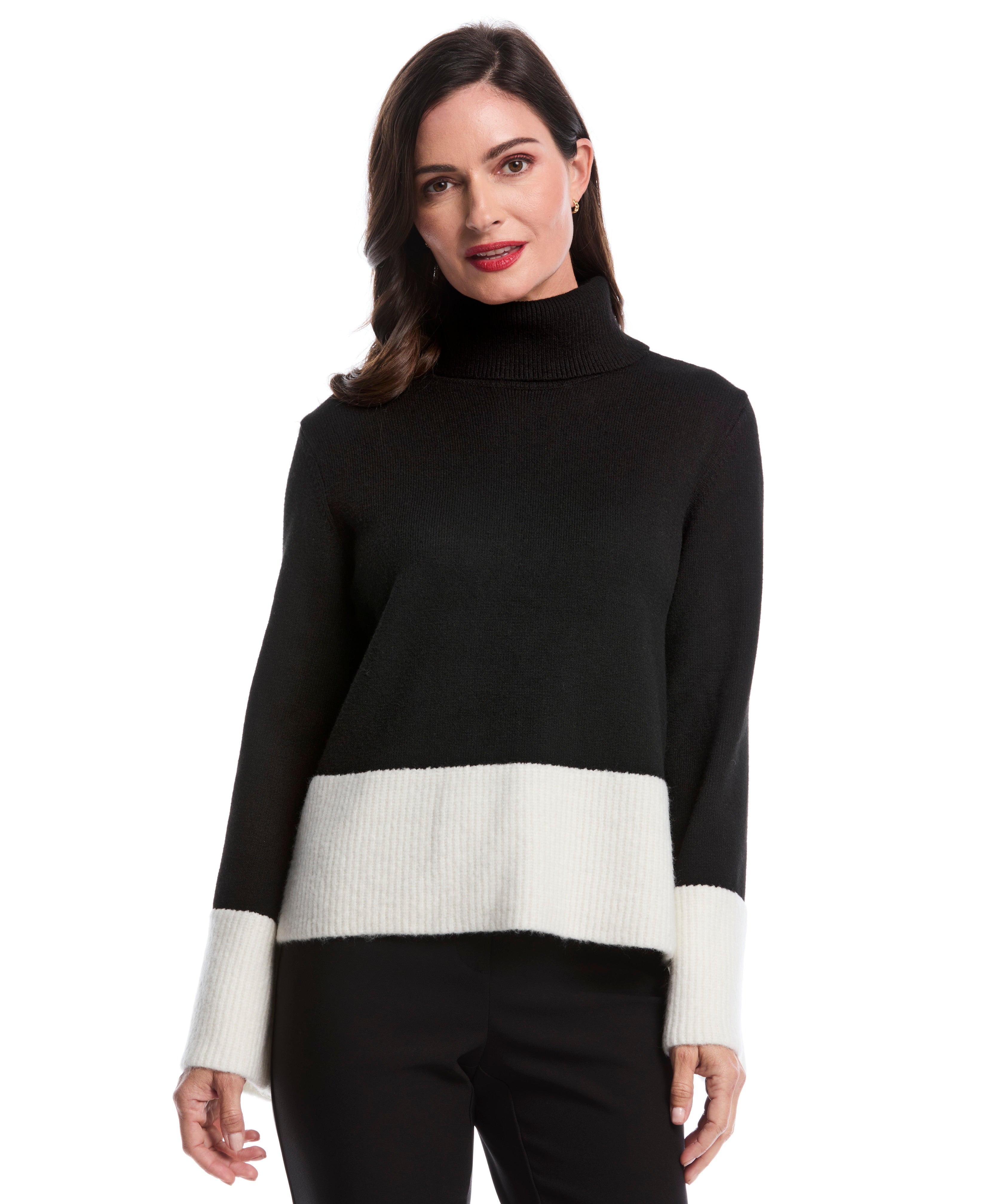 Color Block Trim Turtleneck Sweater