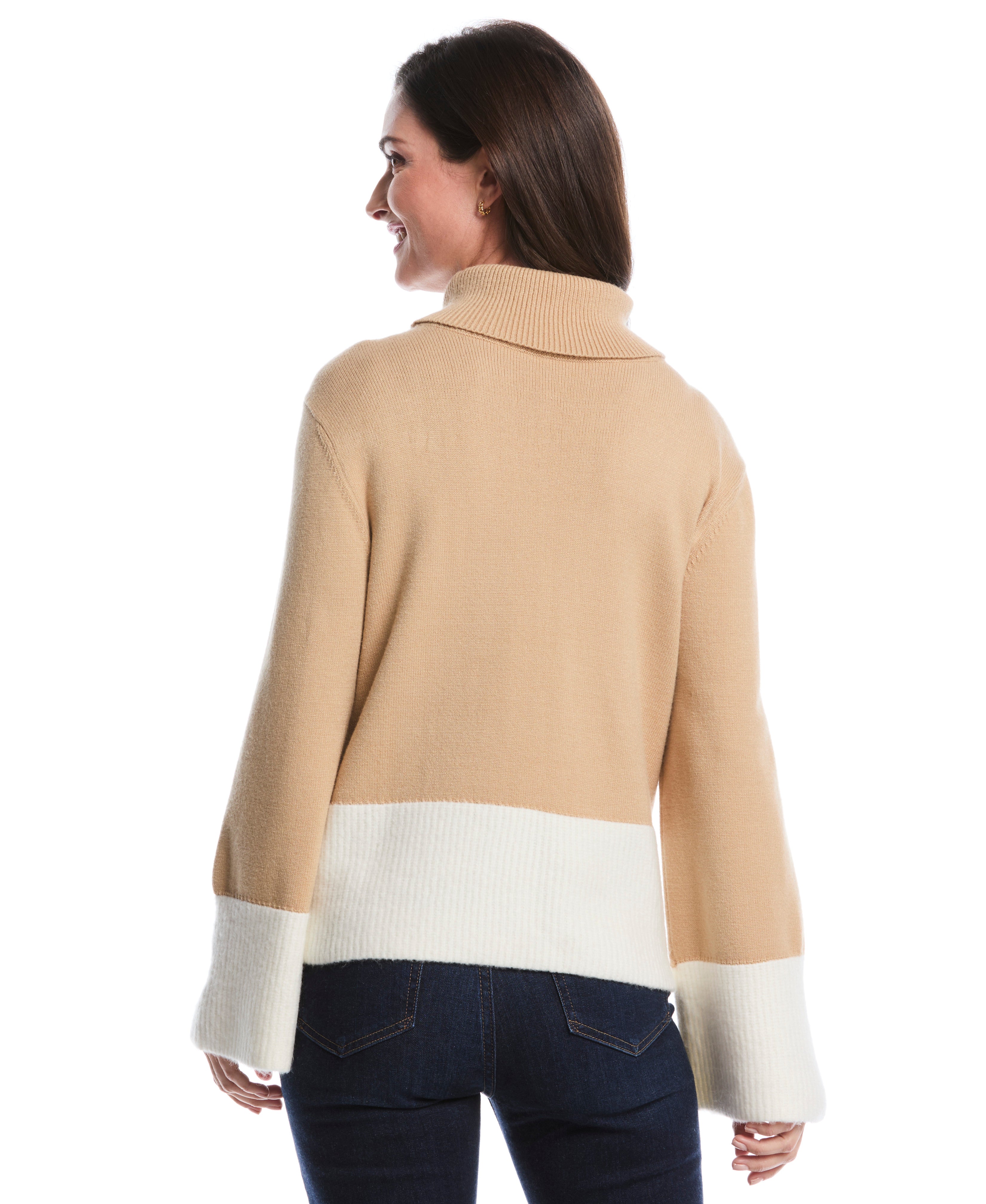 Color Block Trim Turtleneck Sweater