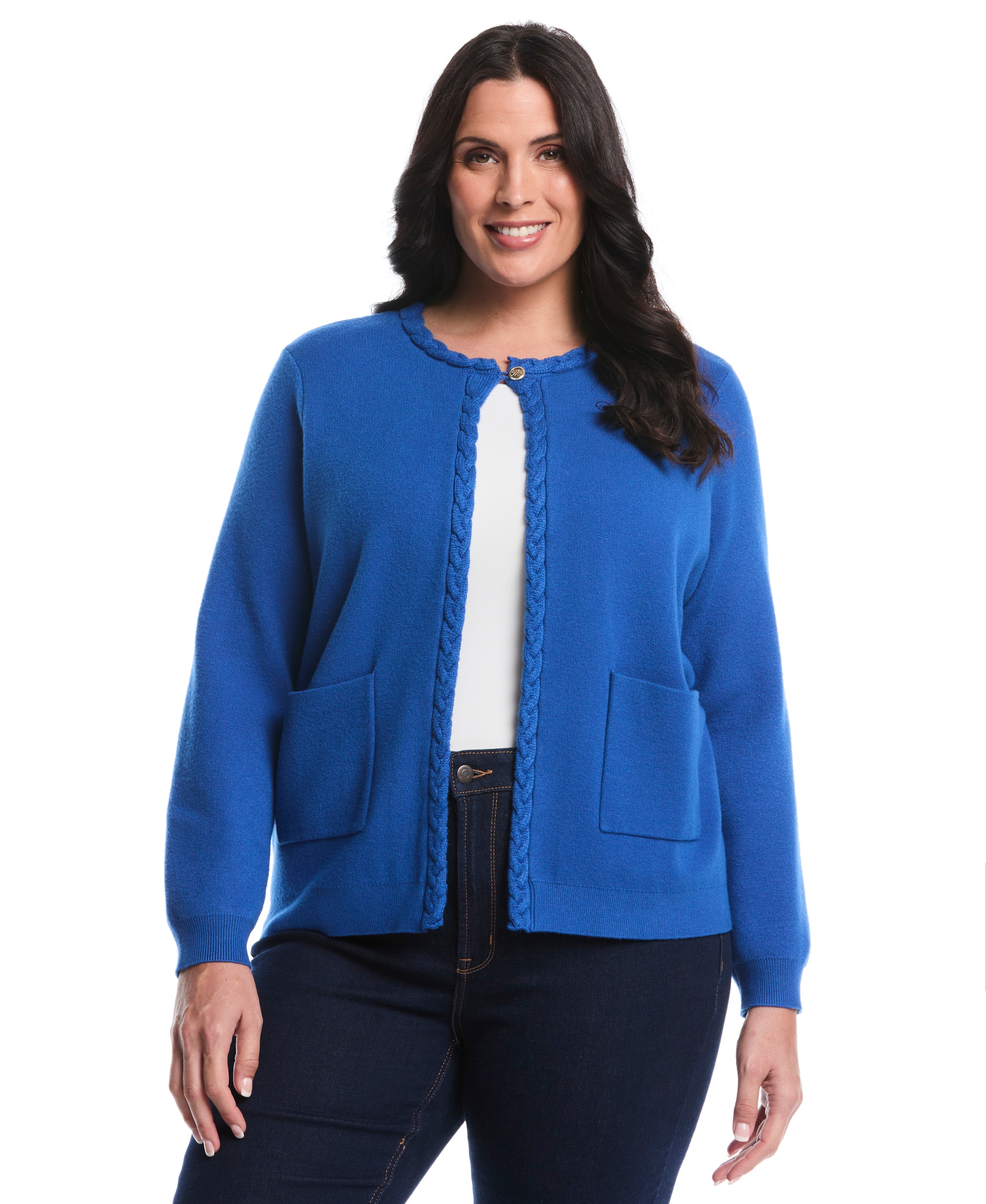 Plus Size Cable Knit Trim Cardigan