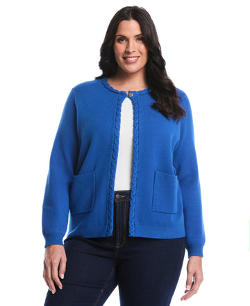 Plus Size Cable Knit Trim Cardigan