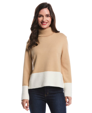 Color Block Trim Turtleneck Sweater