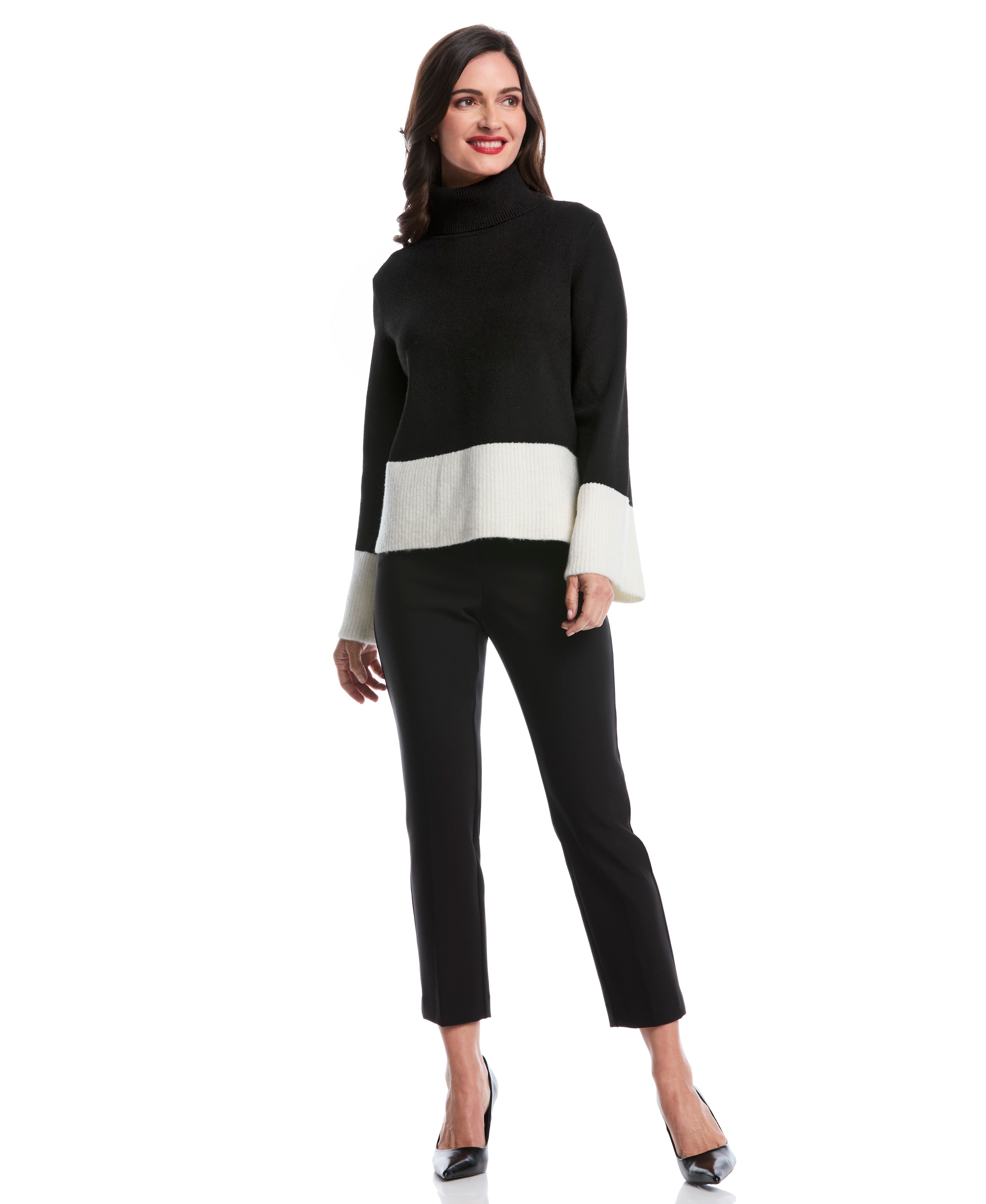 Color Block Trim Turtleneck Sweater
