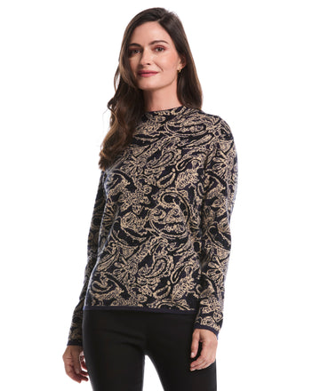 Paisley Print Mock Neck Sweater