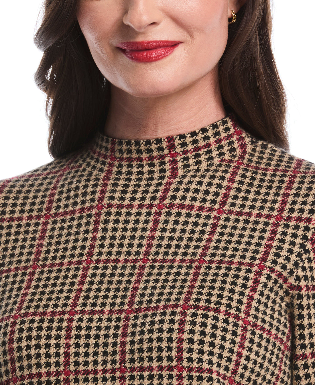 Plaid Print Mock Neck Sweater