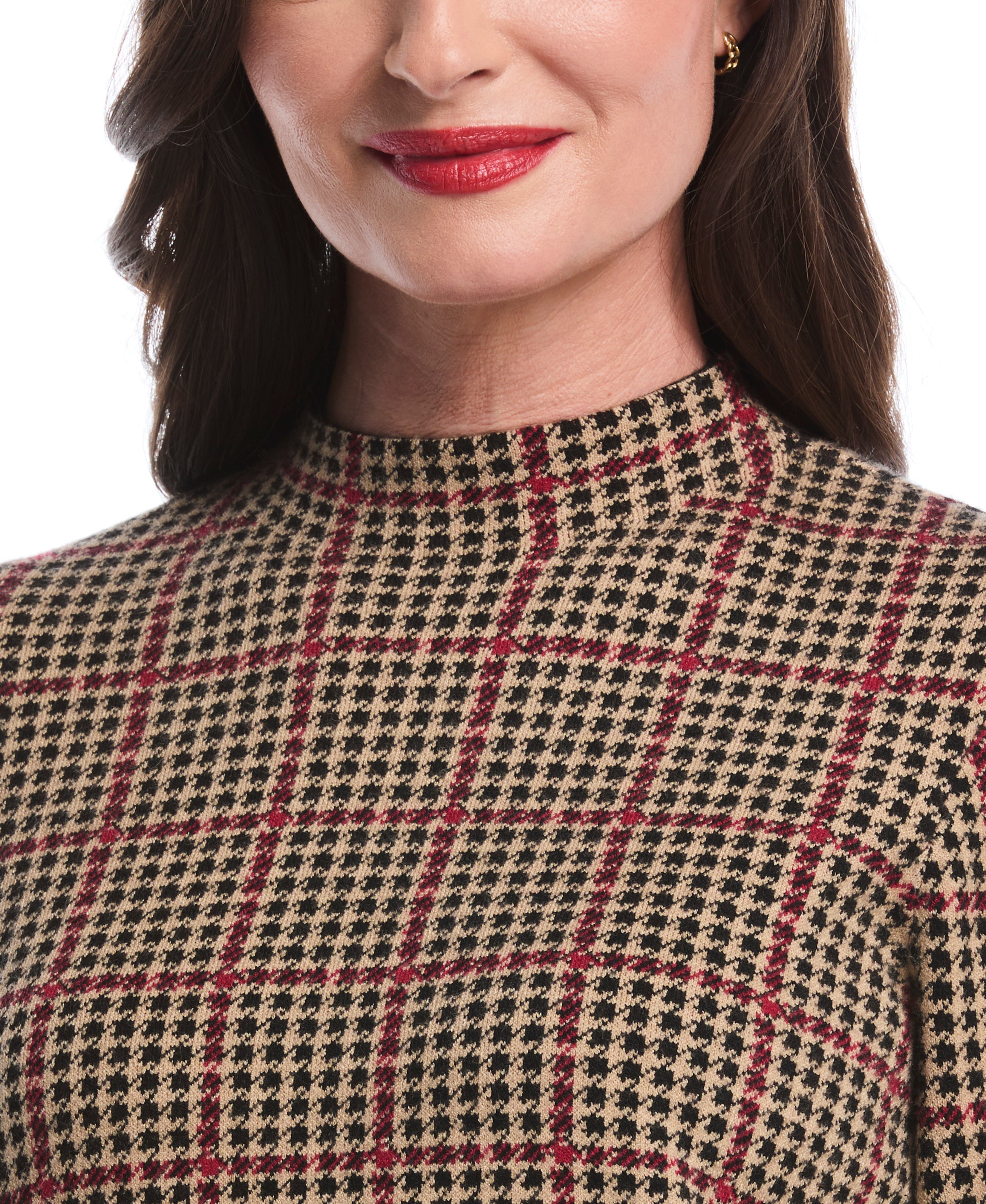 Plaid Print Mock Neck Sweater