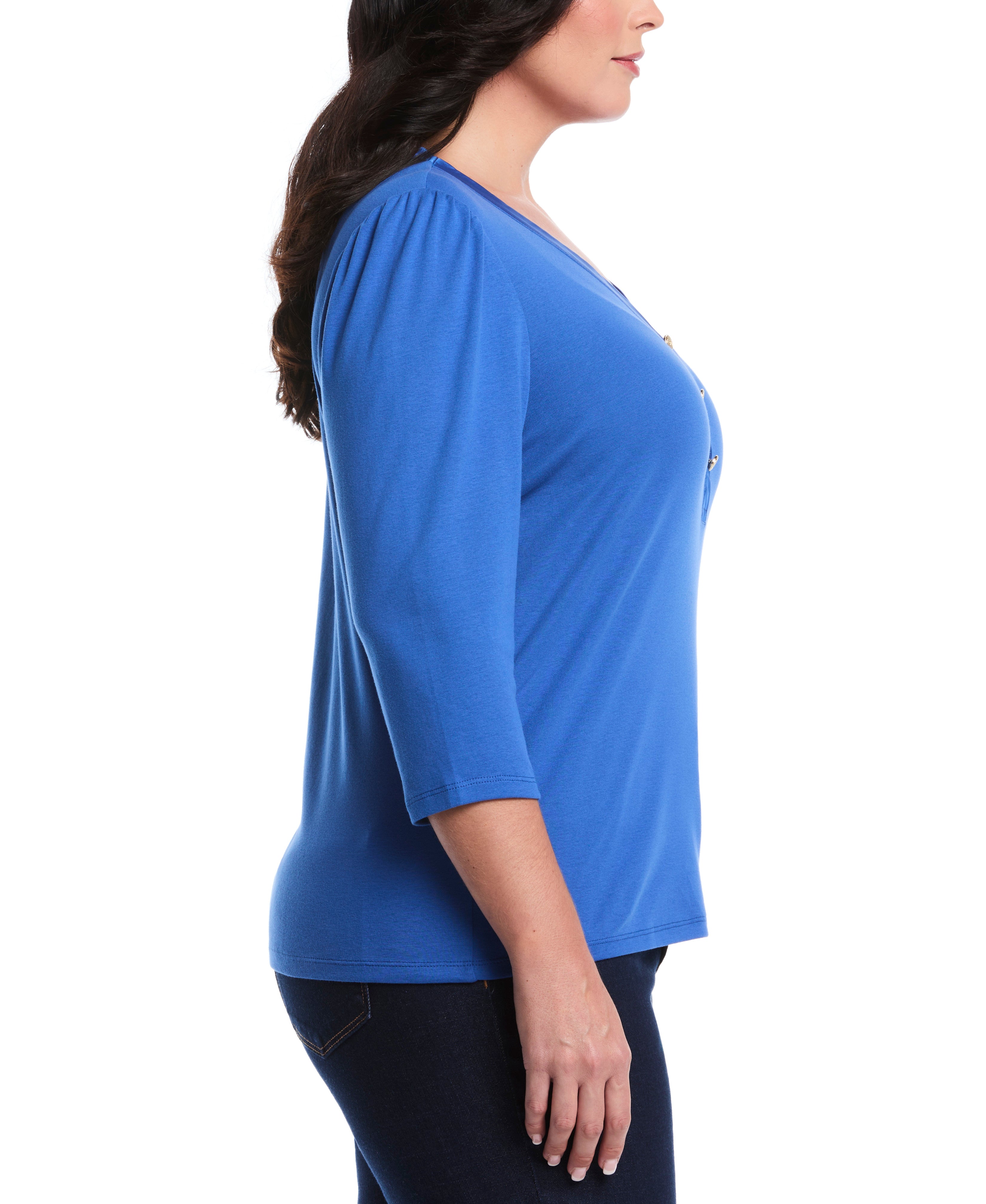 Plus Size 3/4 Puff Sleeve V-Neck Top