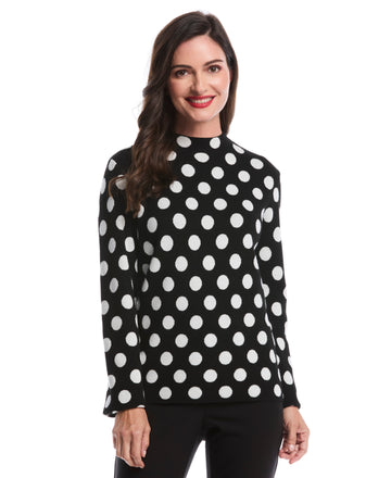 Dot Print Mock Neck Sweater