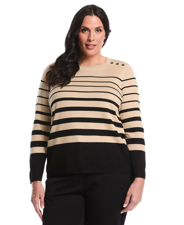 Plus Size Striped Print Rivet Detail Sweater