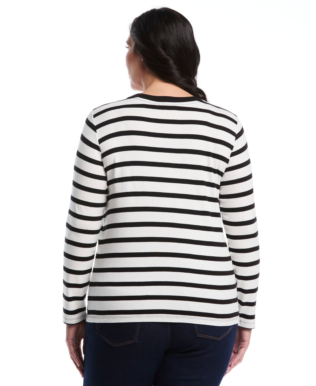 Plus Size Striped Print Embellished Neck Top