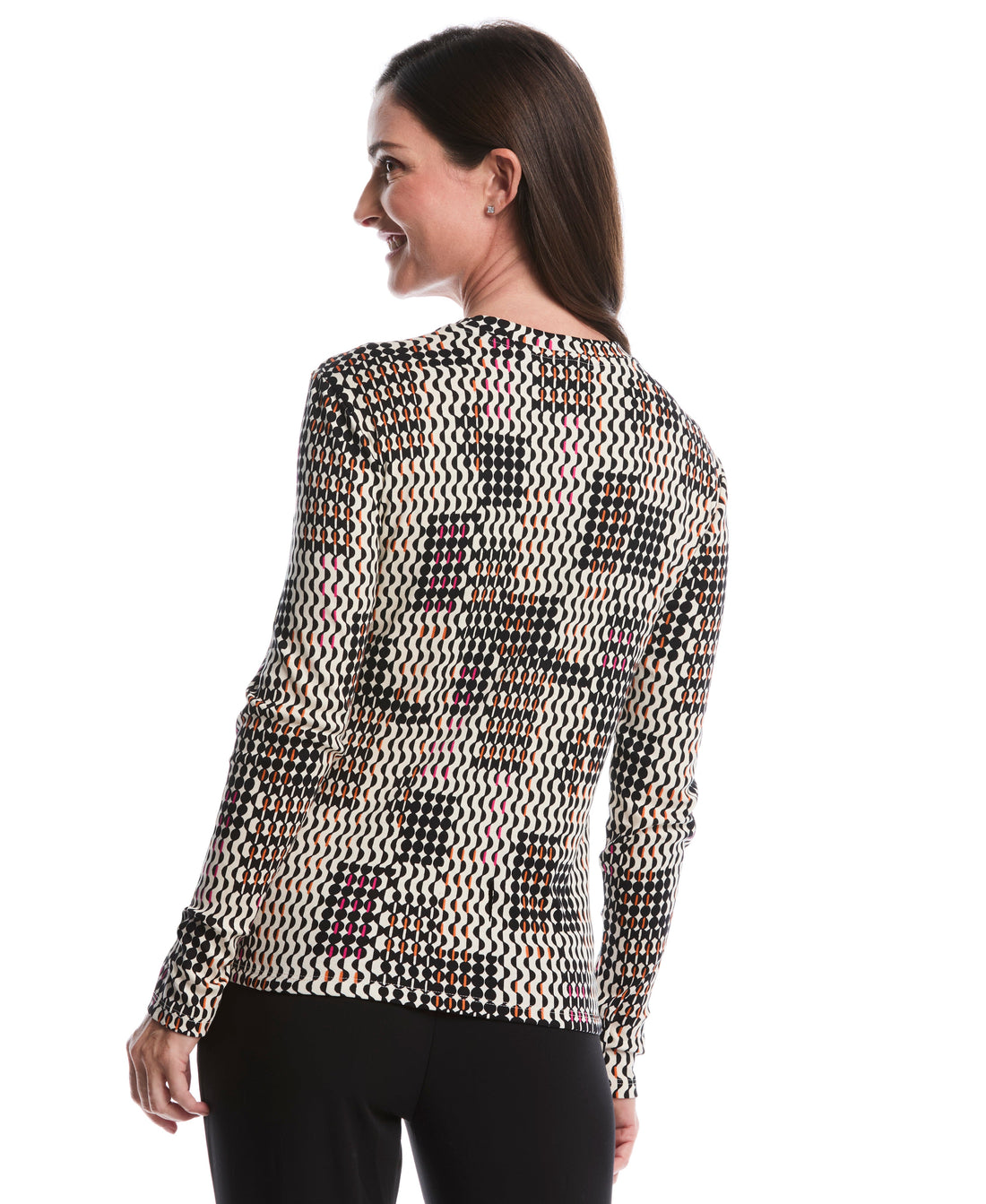 Geo Print Laced Crew Neck Top