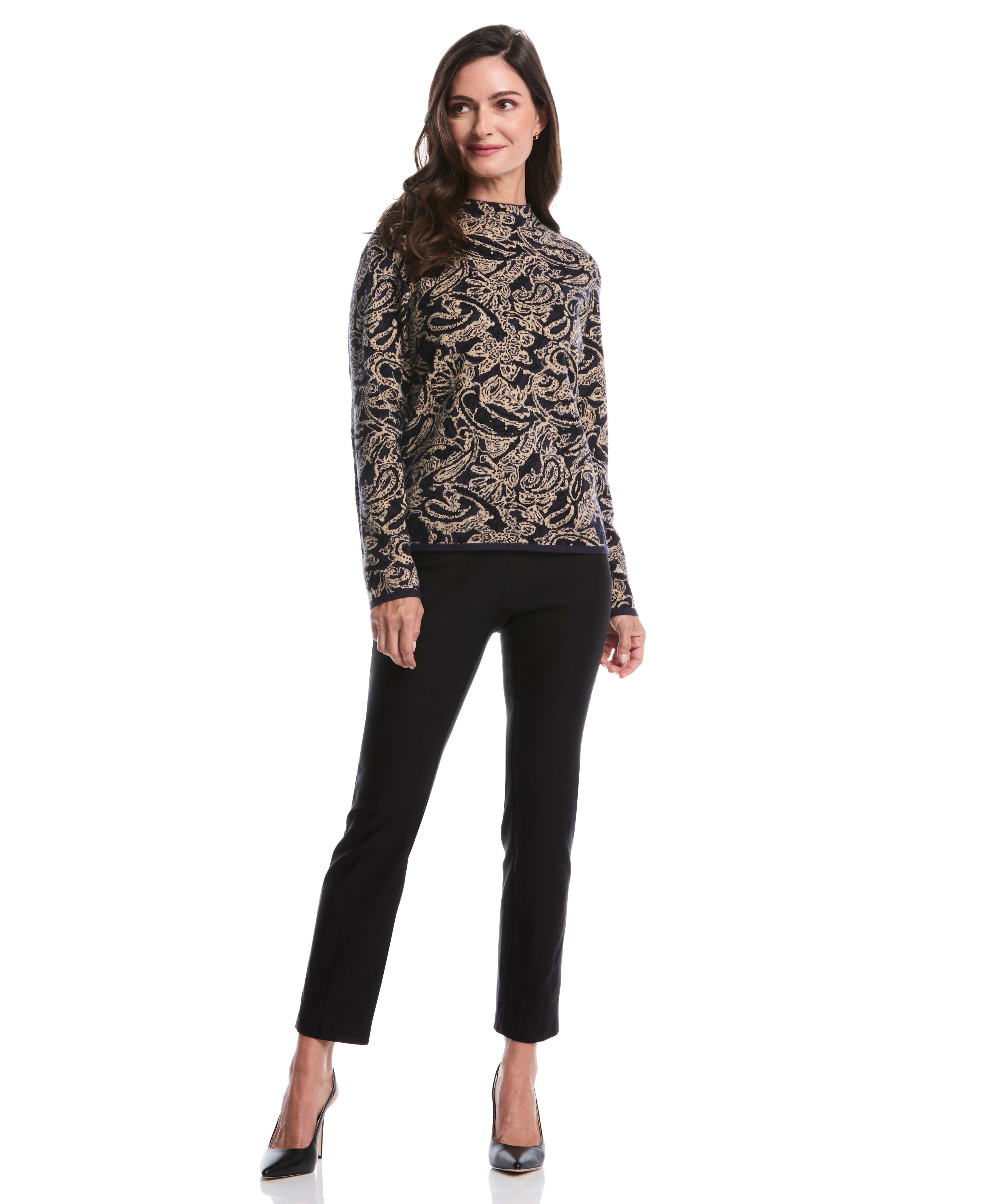 Paisley Print Mock Neck Sweater