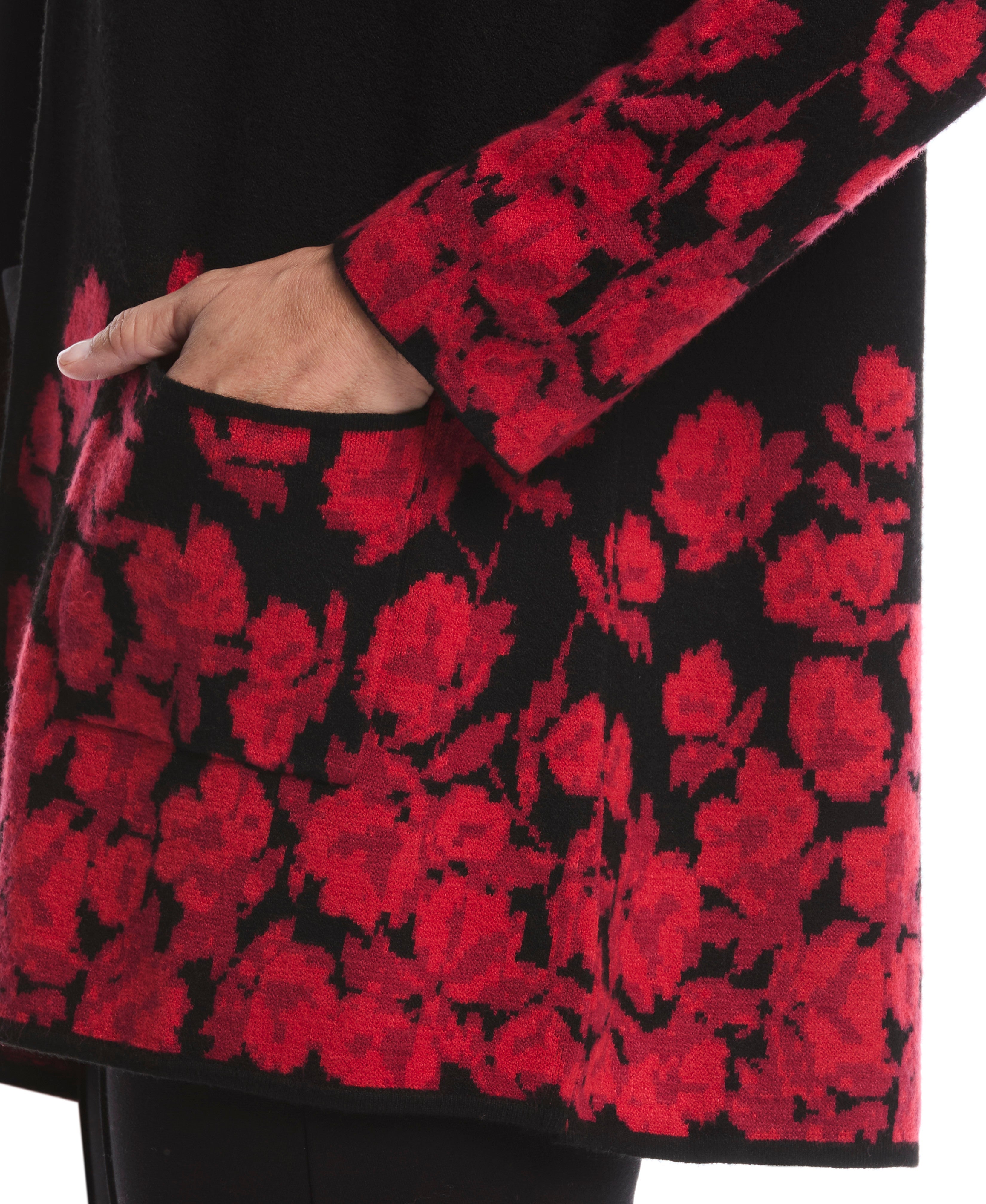 Floral Print Patch Pocket Open Cardigan