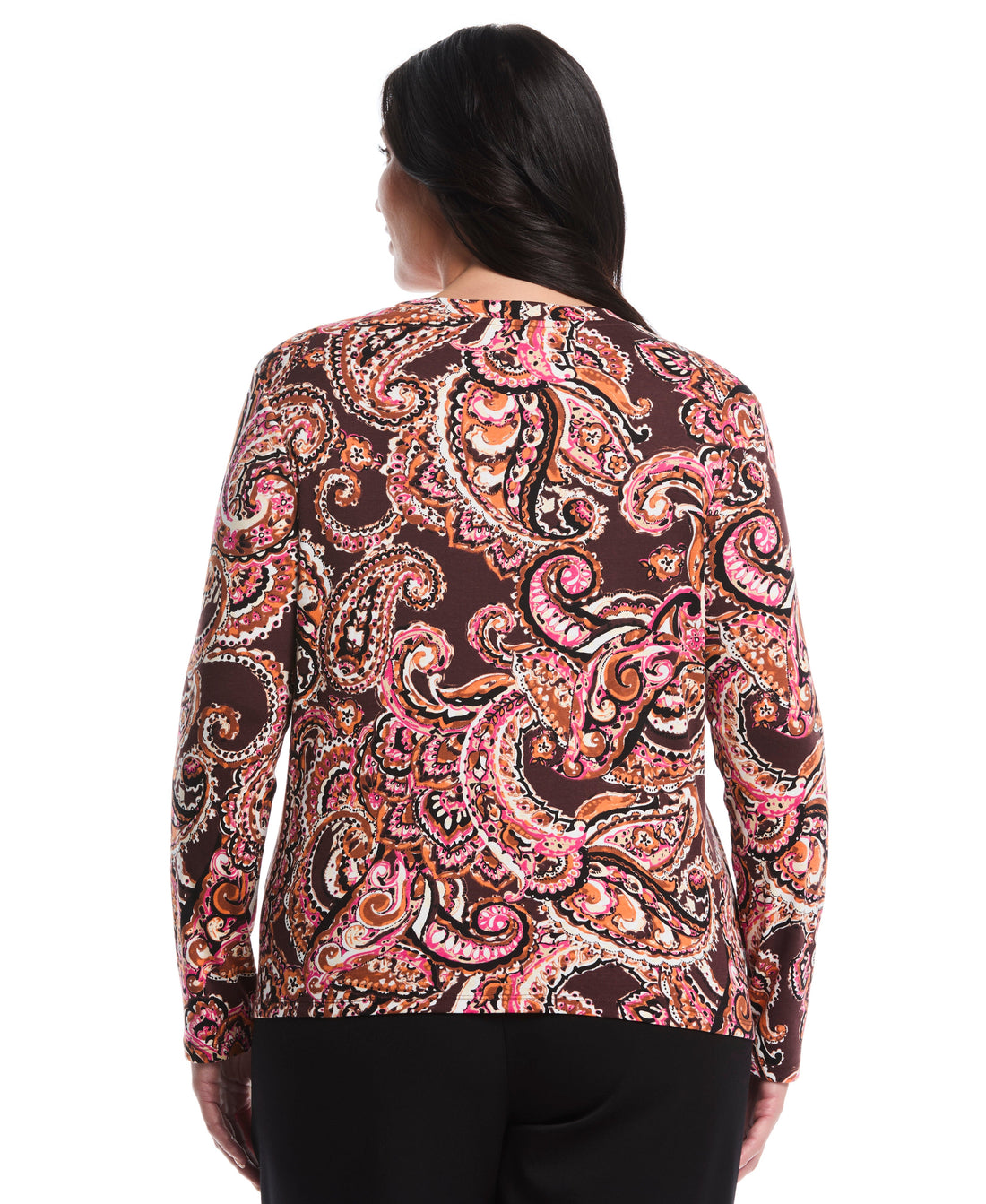 Plus Size Paisley Print Laced Crew Neck Top