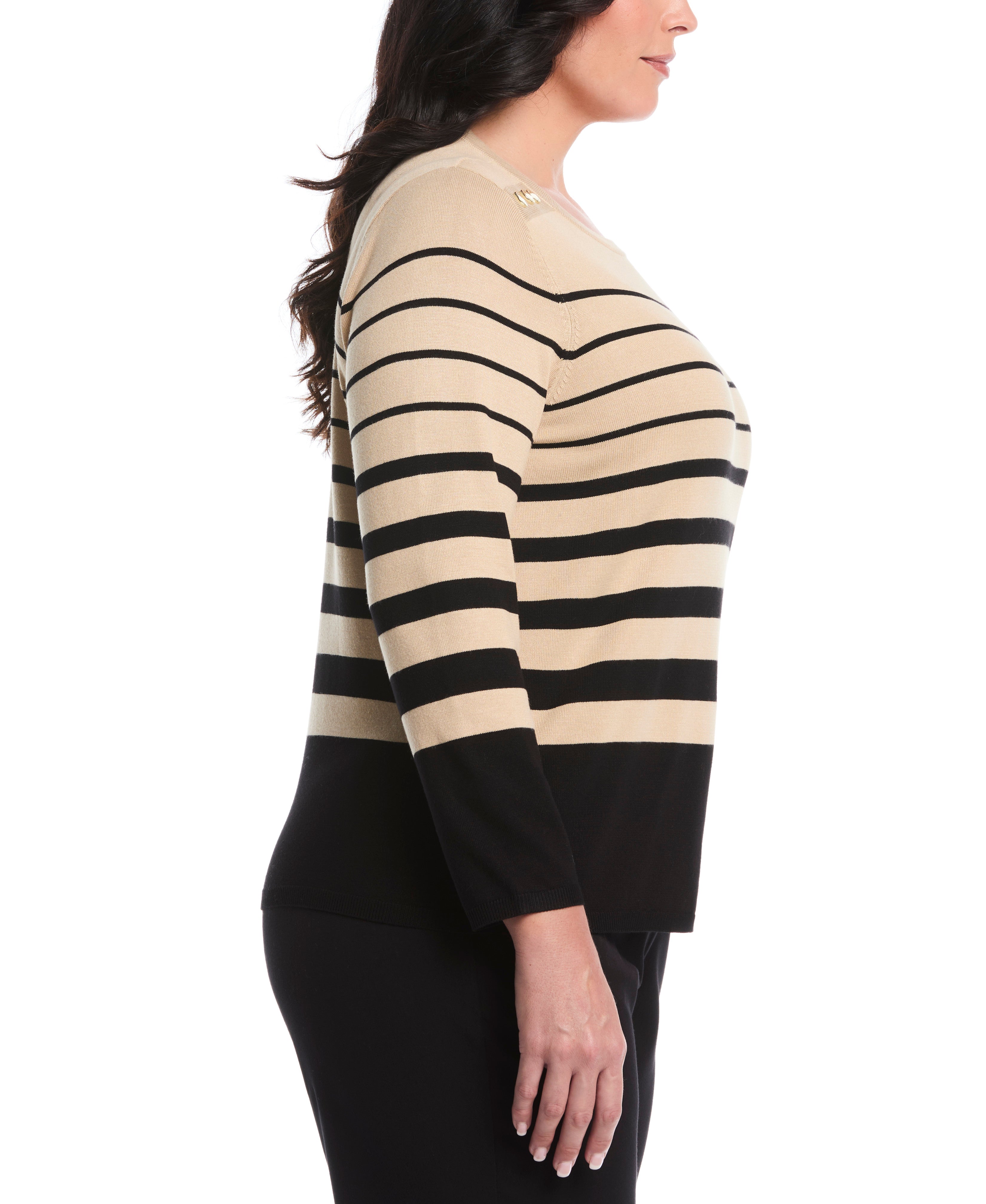 Plus Size Striped Print Rivet Detail Sweater